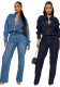 Women Streetchy Long-Sleeved Denim Jumpsuit