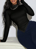 Women Autumn/Winter Long-Sleeve Irregular Solid T-Shirt