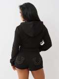 Women Printed Zipper Jacket and Shorts Two-Piece Set