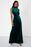 Women Stand Collar Sleeveless Slit Party Solid Maxi Dress