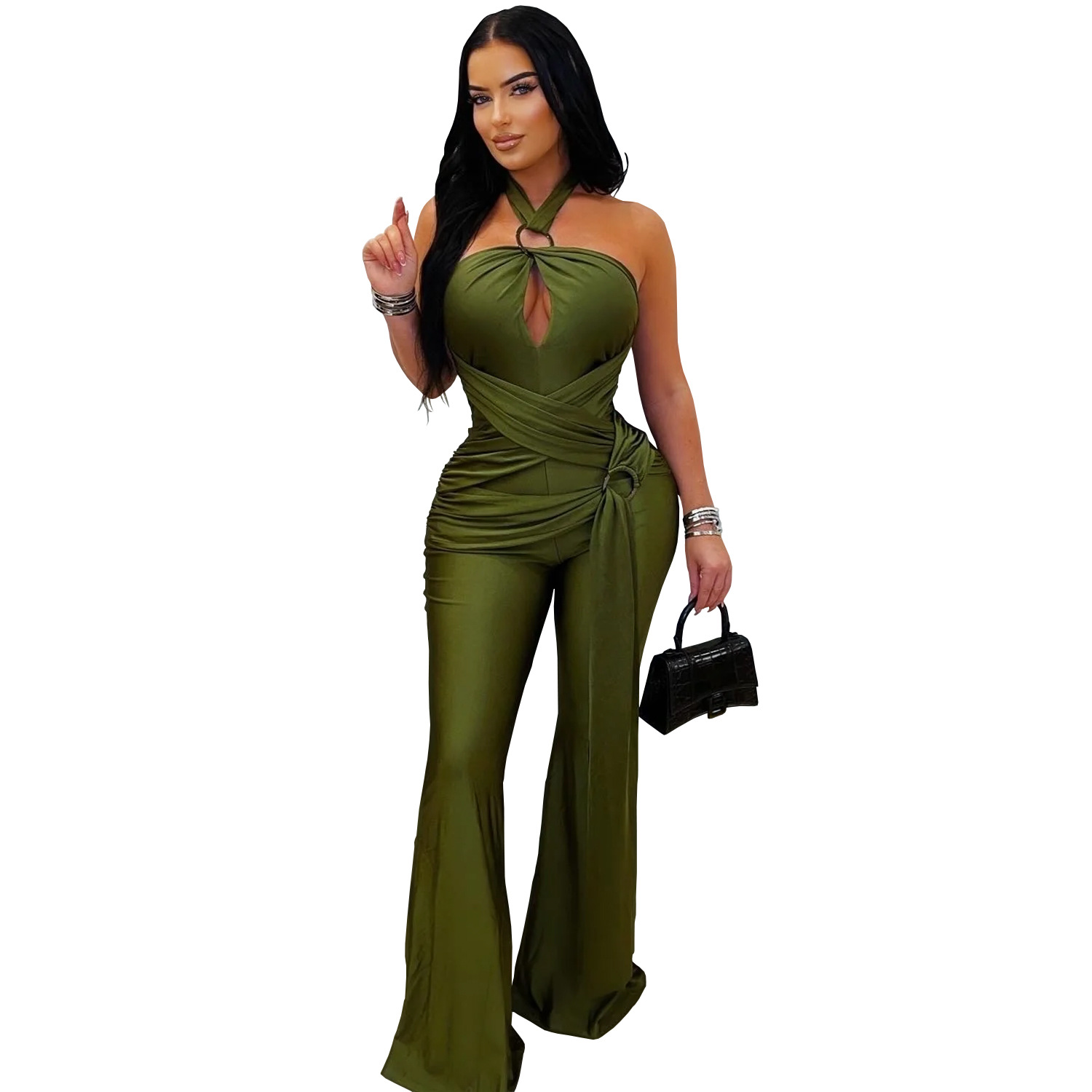 Solid Halter Neck Wide-Leg Jumpsuit for Casual Events