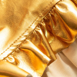 Women Summer Solid Sexy Ruffle Edge Pu Leather Shorts