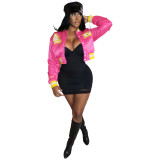 Women Autumn/Winter Ribbed Embroidered Baseball Jacket