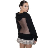 Women Autumn/Winter Sexy See-Through Mesh Patchwork Long-Sleeve Hoodies