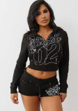 Women Printed Zipper Jacket and Shorts Two-Piece Set