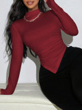 Women Autumn/Winter Long-Sleeve Irregular Solid T-Shirt