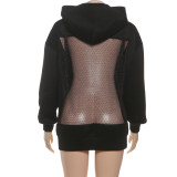 Women Autumn/Winter Sexy See-Through Mesh Patchwork Long-Sleeve Hoodies