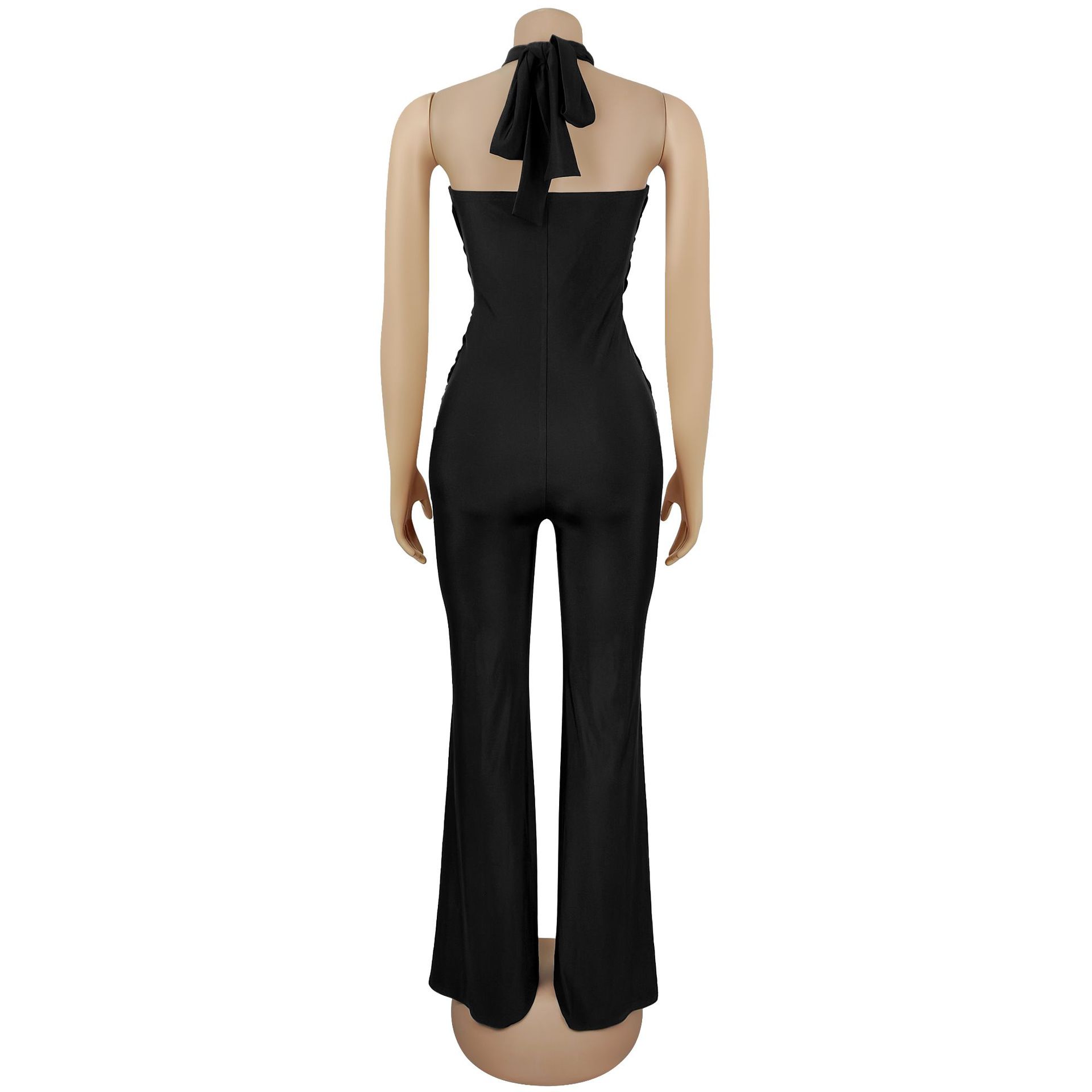 Solid Halter Neck Wide-Leg Jumpsuit for Casual Events