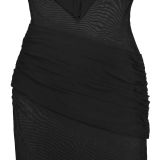 Women Sleeveless Pleated V-Neck Dress