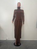 Women High-Neck Belted Long-Sleeved Maxi Dress
