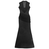 Women Sleeveless Pleated V-Neck Dress