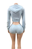 Women Printed Zipper Jacket and Shorts Two-Piece Set