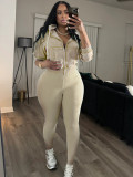 Fashion Women's Washed Zipper Hooded Top Yoga Pants Sport Casual Two-Piece Set