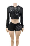 Women Printed Zipper Jacket and Shorts Two-Piece Set