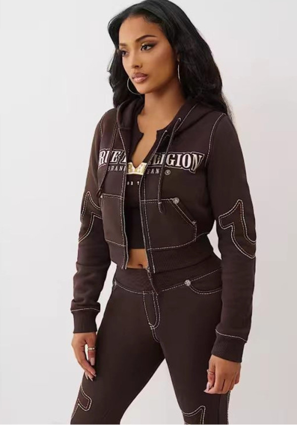 Women casual embroidered sports hoodies two-piece top and pant