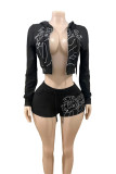 Women Printed Zipper Jacket and Shorts Two-Piece Set
