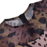 Women Sexy Leopard Print Mesh Print See-Through Jumpsuit