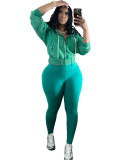 Fashion Women's Washed Zipper Hooded Top Yoga Pants Sport Casual Two-Piece Set