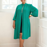 Plus Size Women Autumn Long Sleeve Solid Slit African Dress