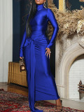 Women High-Neck Belted Long-Sleeved Maxi Dress
