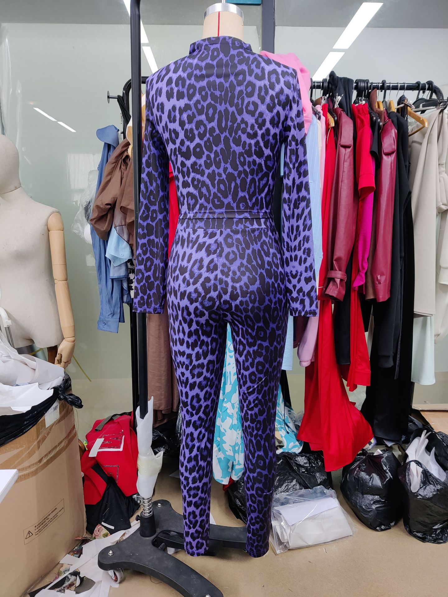 Women Leopard Print Long-Sleeve Top and Pant Two-Piece Set