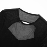 Women Autumn Solid Sexy Hollow-Out Mesh Patchwork Dress