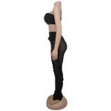 Women Sexy Strapless See-Through Mesh Top and Long Skirt Two-Piece Set