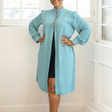 Plus Size Women Autumn Long Sleeve Solid Slit African Dress