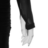 Women Autumn Solid Sexy Hollow-Out Mesh Patchwork Dress