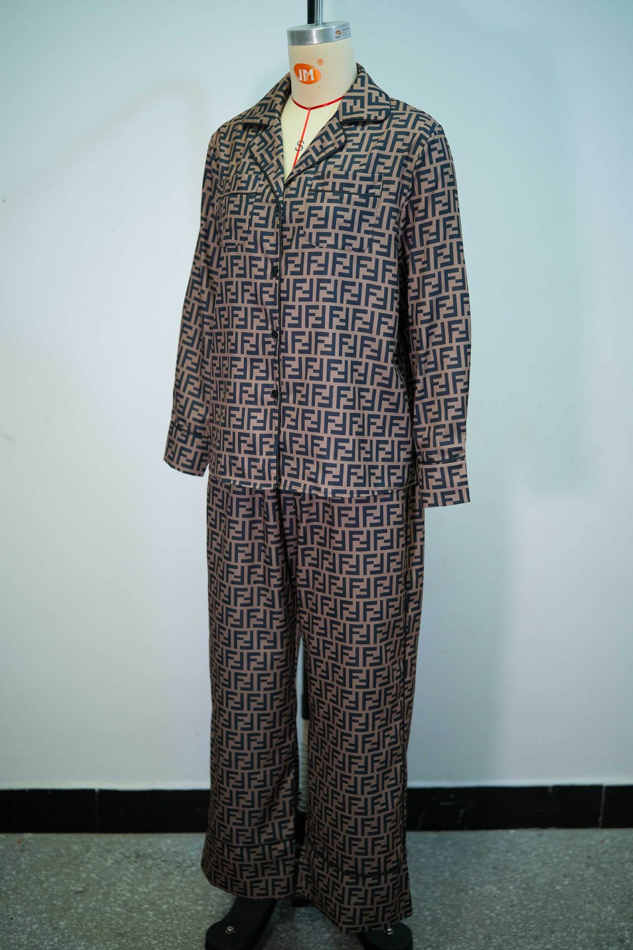 Women Autumn Casual Print Turndown Collar Top and Wide-Leg Pants Two-Piece Set