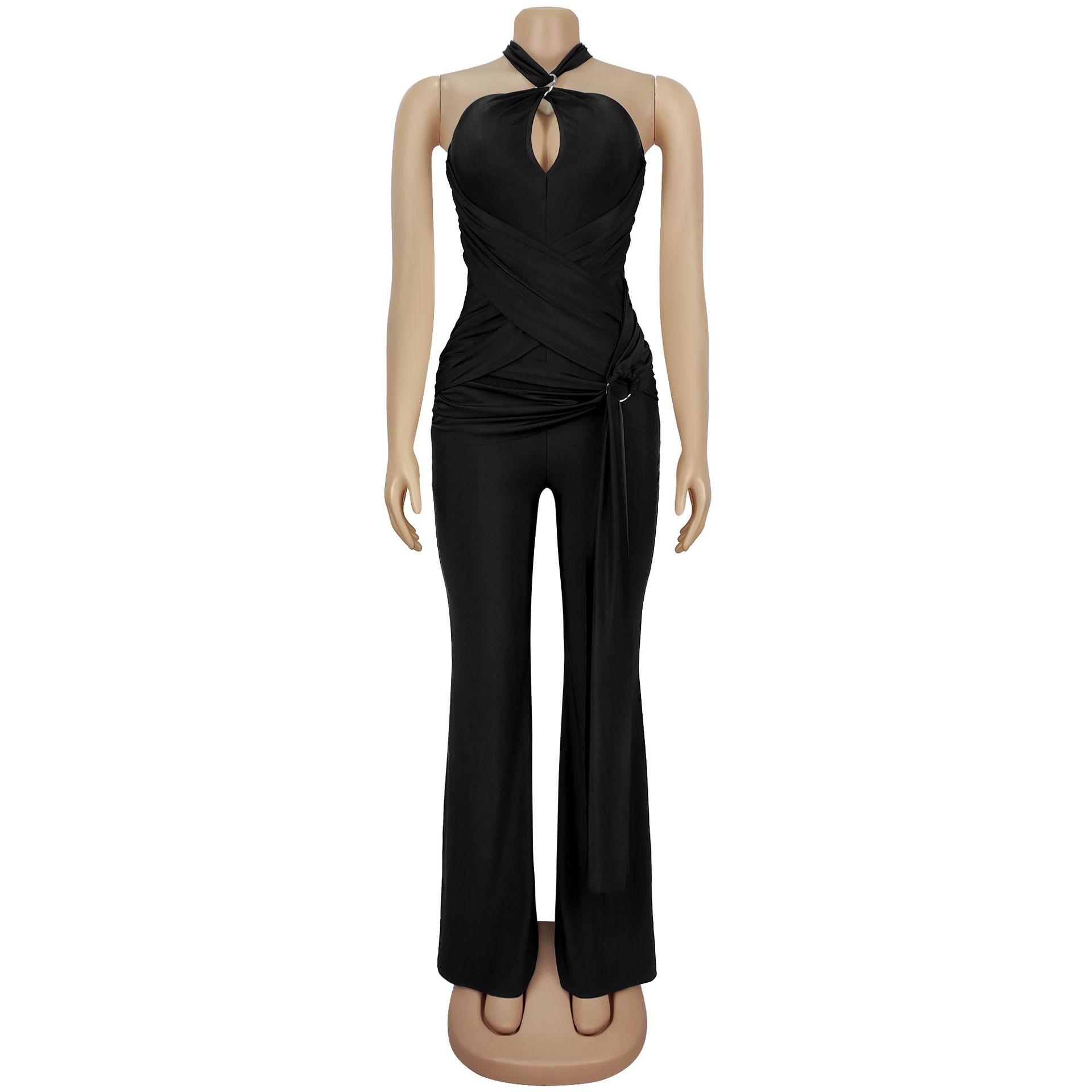Solid Halter Neck Wide-Leg Jumpsuit for Casual Events