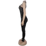 Women Elegant Solid Beaded Jumpsuit