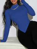 Women Autumn/Winter Long-Sleeve Irregular Solid T-Shirt