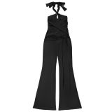Women Solid Halter Neck Wide-Leg Jumpsuit