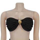 Women Sexy Strapless See-Through Mesh Top and Long Skirt Two-Piece Set