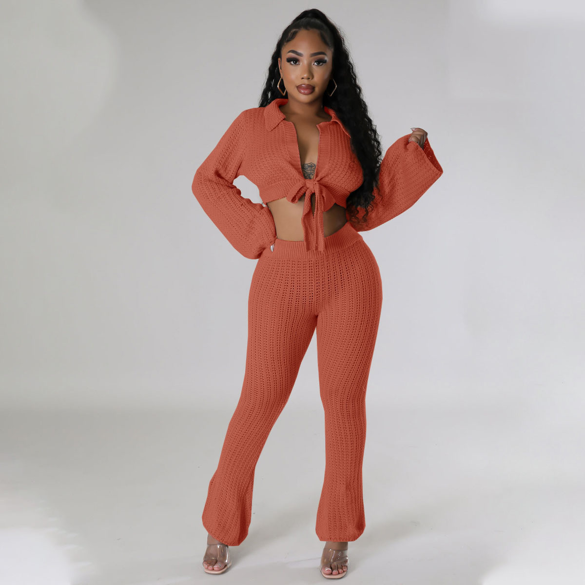 Women Autumn/Winter Casual Long-Sleeved Top and Pant Two-Piece Set