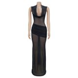 Women Sleeveless Pleated V-Neck Dress