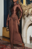 Women High-Neck Belted Long-Sleeved Maxi Dress