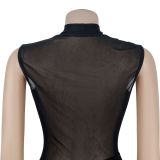 Women Sleeveless Pleated V-Neck Dress