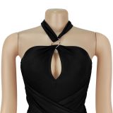 Women Solid Halter Neck Wide-Leg Jumpsuit