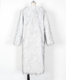Fall-Winter Women's Fashion V-Neck Long Faux Fur Warm Plush Coat