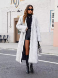 Fall-Winter Women's Fashion V-Neck Long Faux Fur Warm Plush Coat