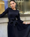 Women's Ruffle Tie Waist Asymmetric Hem Pleated Top Skirt Set