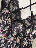 Women's Lace Floral Print Sexy Strap Nightdress with Panty
