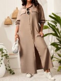 Women's Casual Solid Color Button-Down Long-Sleeve Plus Size Dress