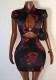 Summer Fashion Trendy Street Style Dragon Print Short Sleeve Bodycon Dress