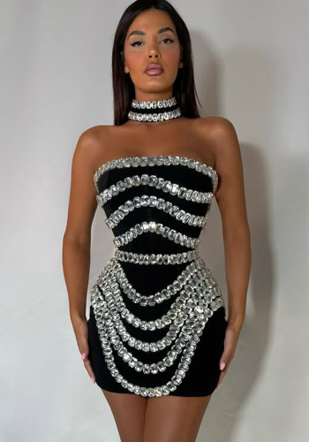 Luxury Party Rhinestone Style Strapless Tight-Fitting Bandage Dress