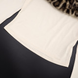 Fall Women's Sexy Leopard Print Patchwork Off-Shoulder Long-Sleeve Top