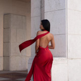 Summer Women's Sexy Halter Neck Low Back Slim Waist Slit Long Dress