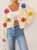 Fall-Winter Women's Embroidered Multi-Color Floral Patchwork Cardigan